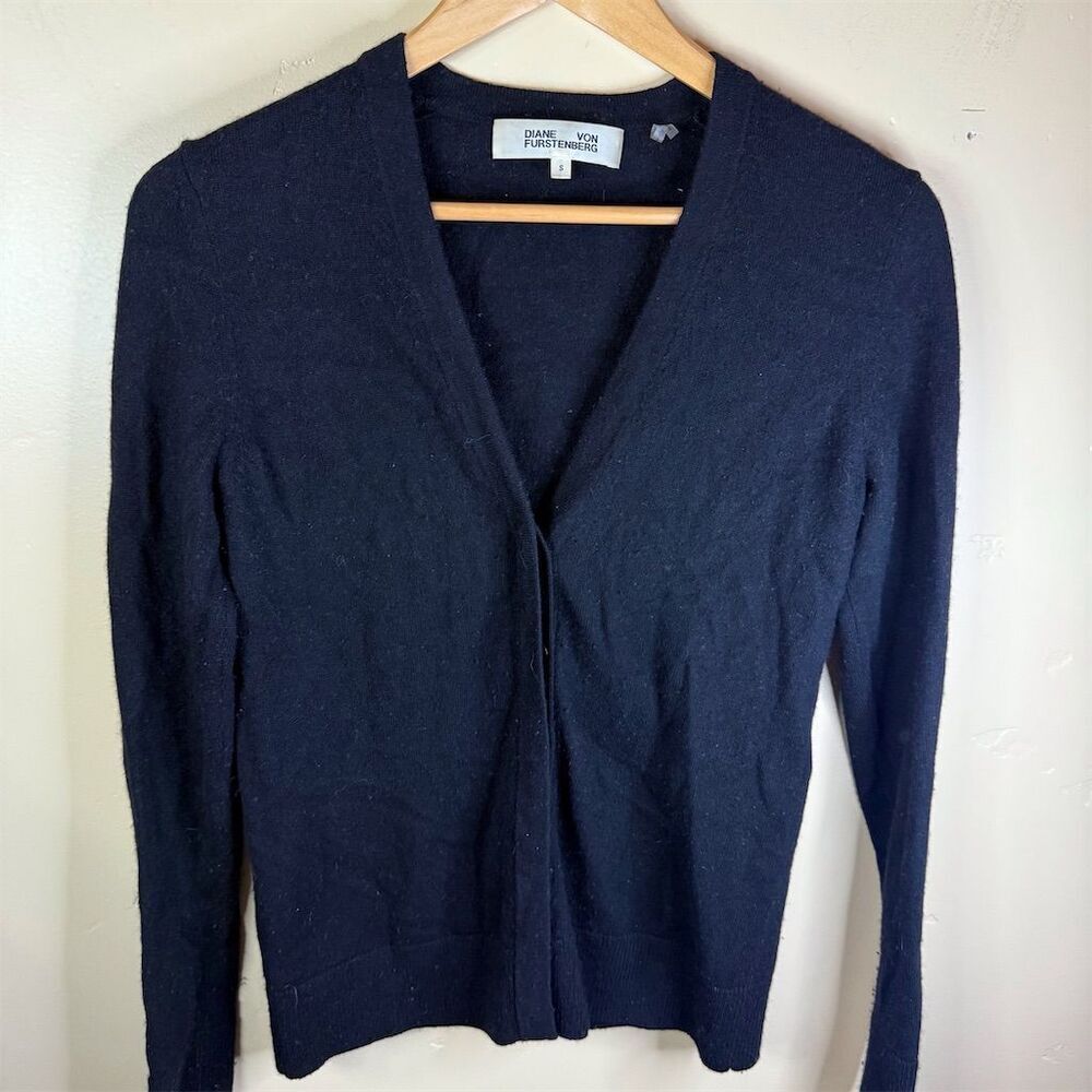 Diane von Furstenberg Cashmere Wool Women's Black V-Neck Cardigan Sweater Size S